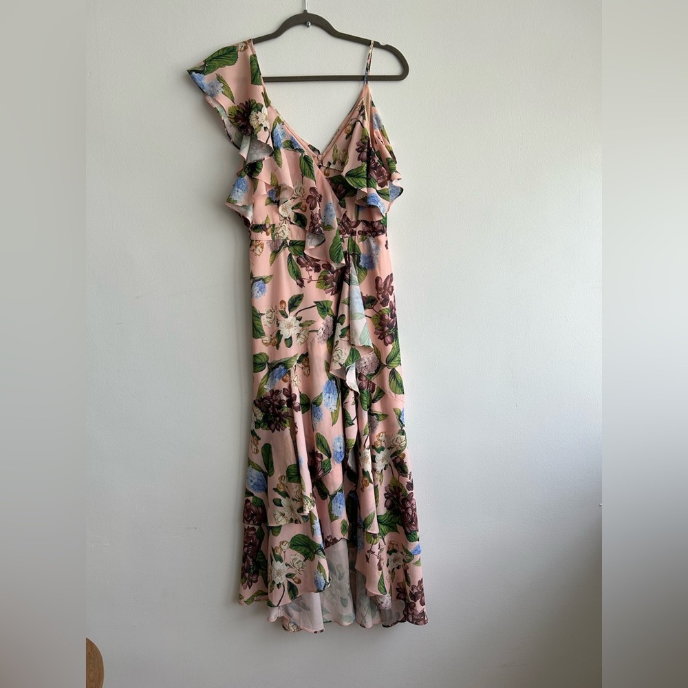 O.P.T. Pink Floral V-neck Off Shoulder Ruffle Dress Size S-M Pink - Picture 8 of 9